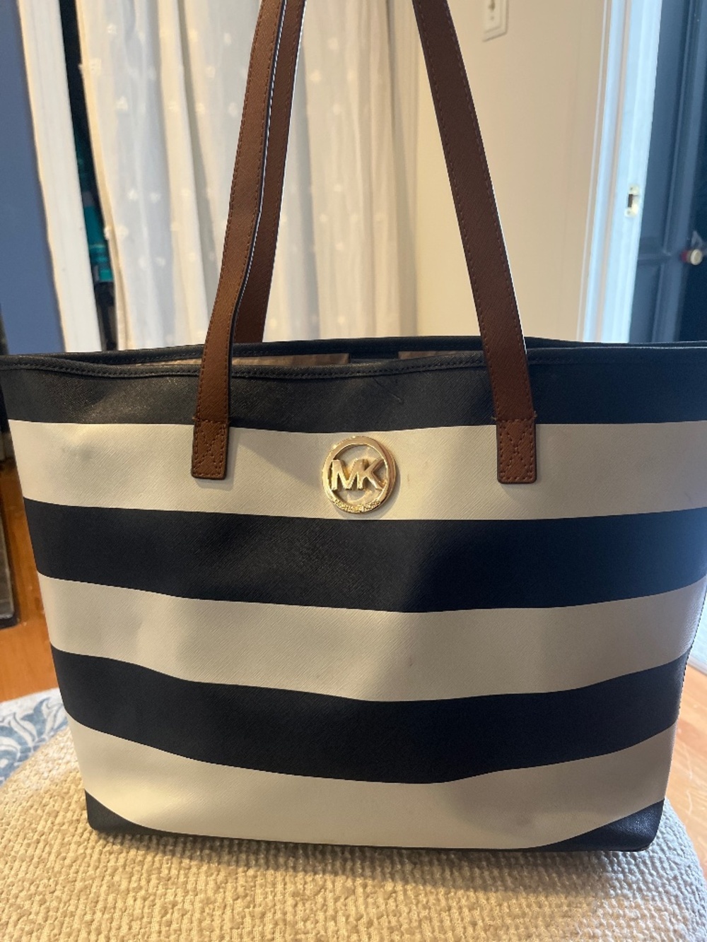 Michael Kors Navy Cream Striped Tote Bag